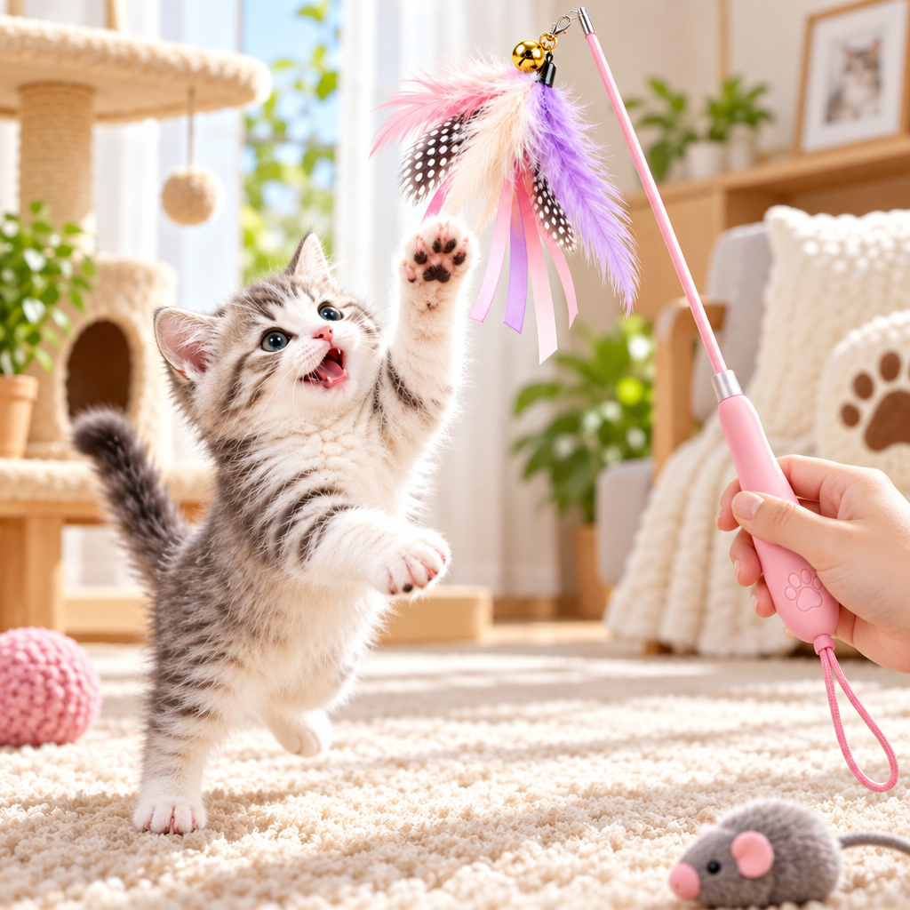 Merovellis™ Colorful Feather Cat Teaser Wand