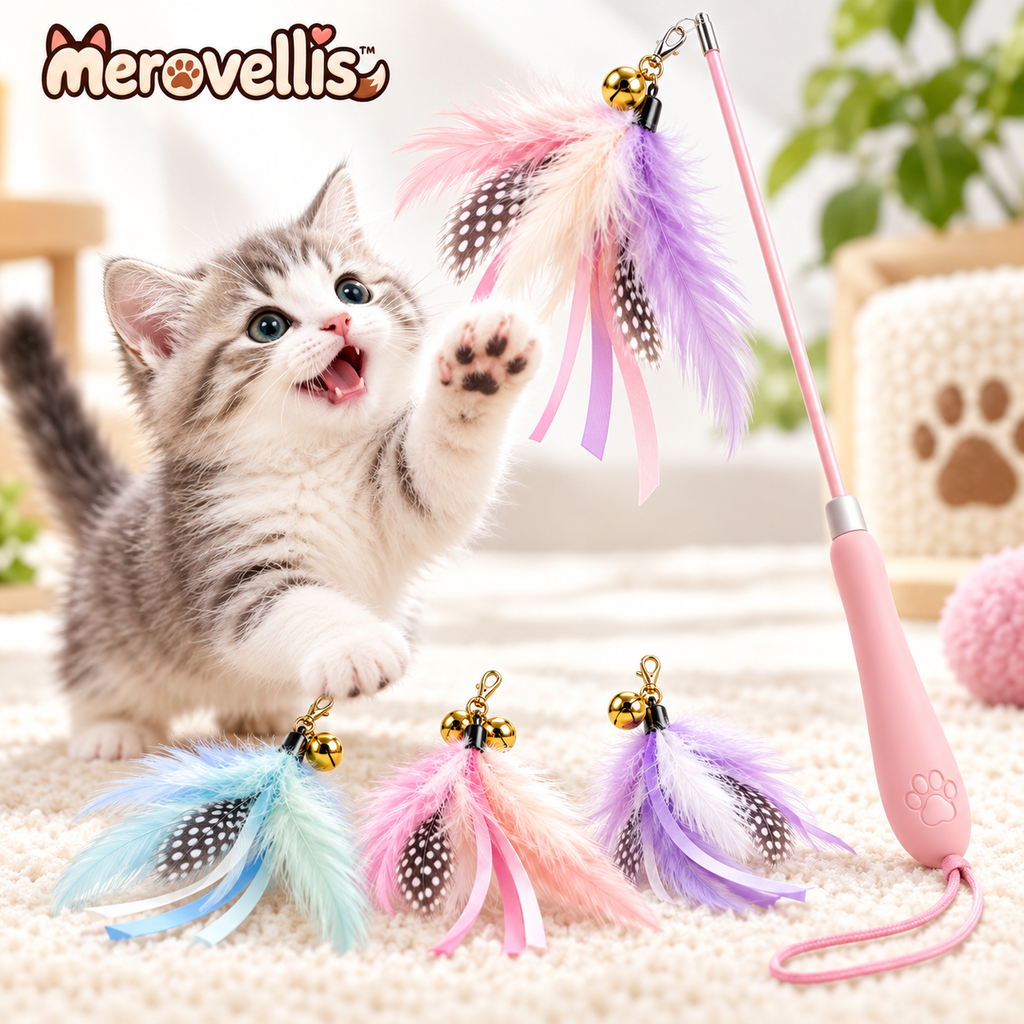 Merovellis™ Colorful Feather Cat Teaser Wand
