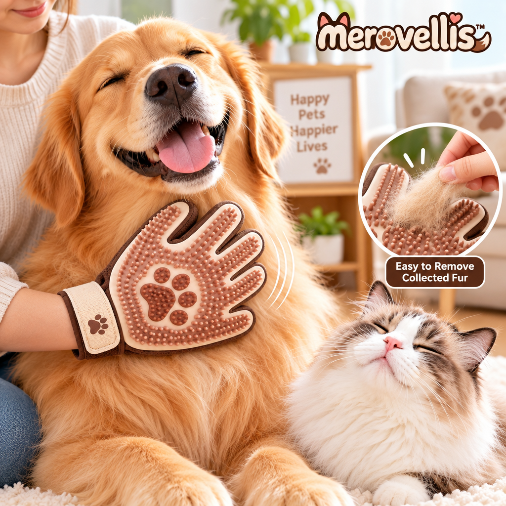 Merovellis™ 2-Piece Pet Grooming Glove & Brush Set