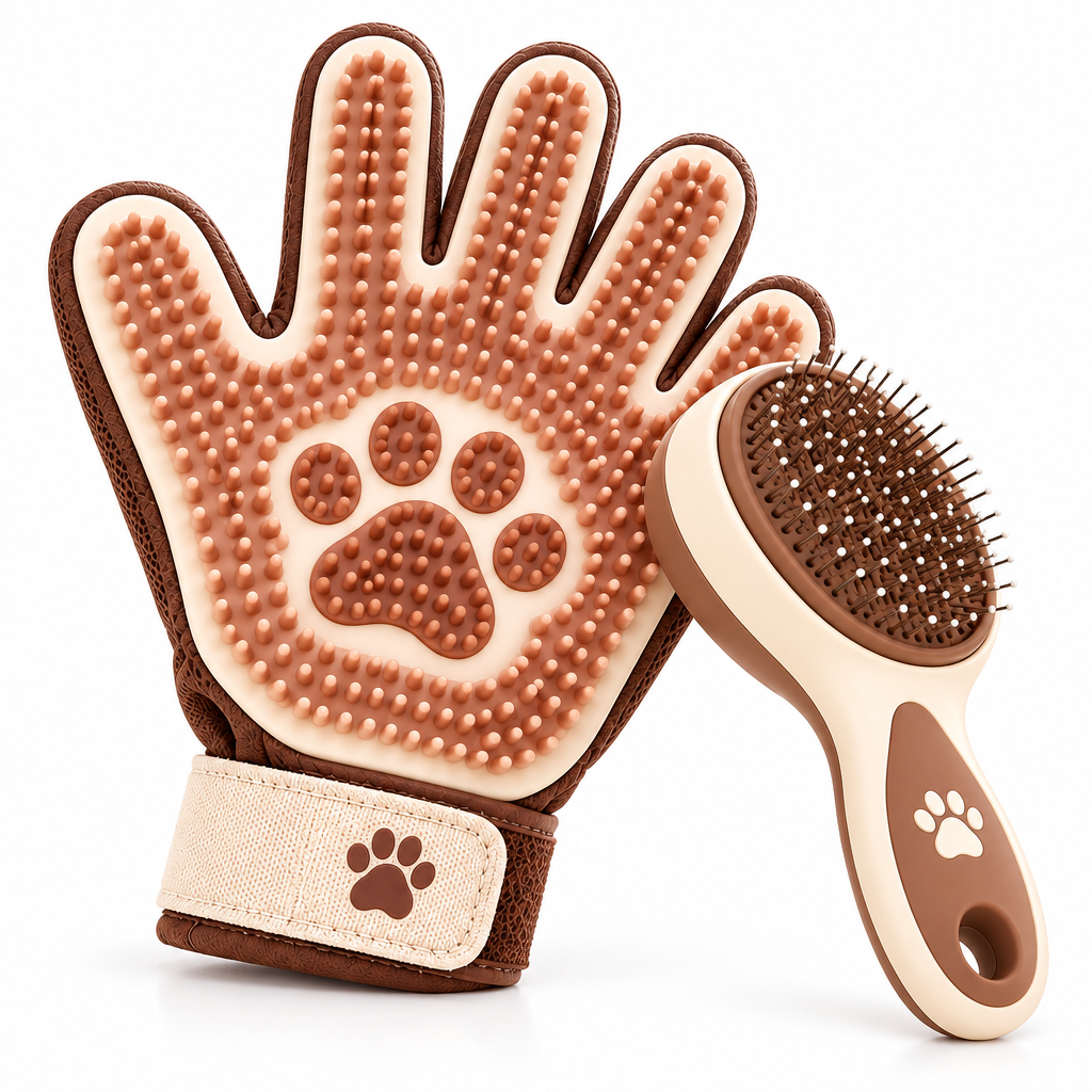 Merovellis™ 2-Piece Pet Grooming Glove & Brush Set