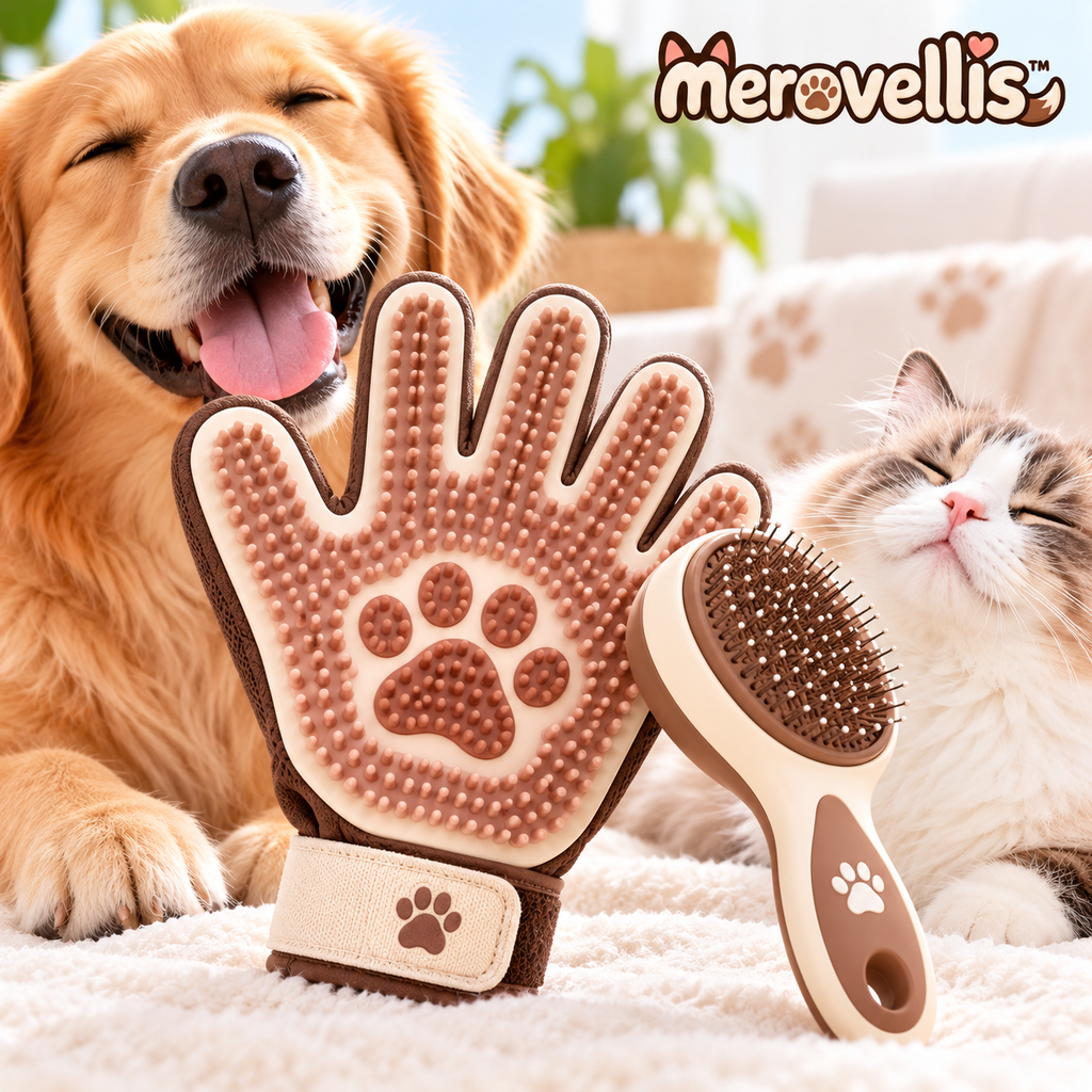 Merovellis™ 2-Piece Pet Grooming Glove & Brush Set