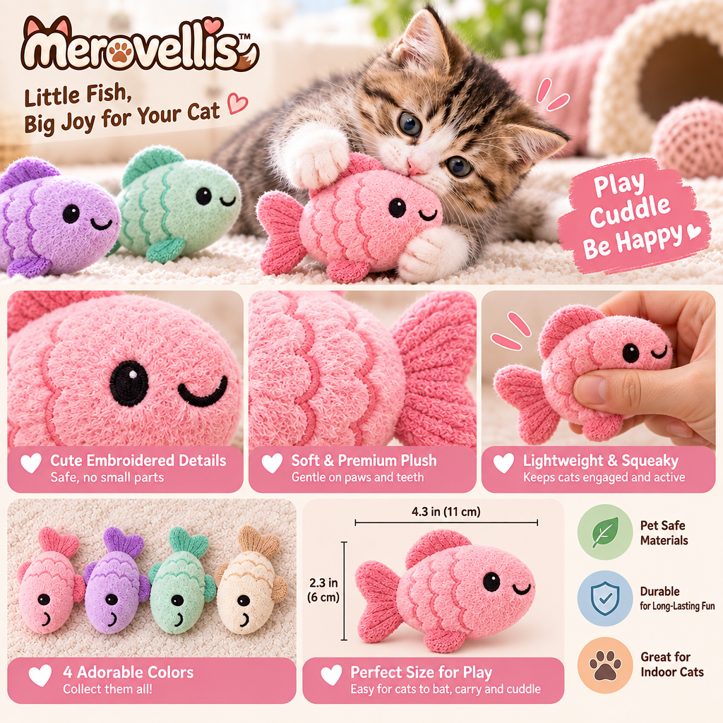 Merovellis™ Plush Fish Cat Toy Set