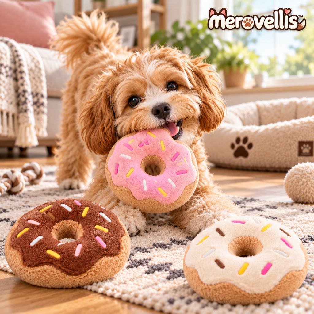 Merovellis™ Plush Donut Dog Toy Set