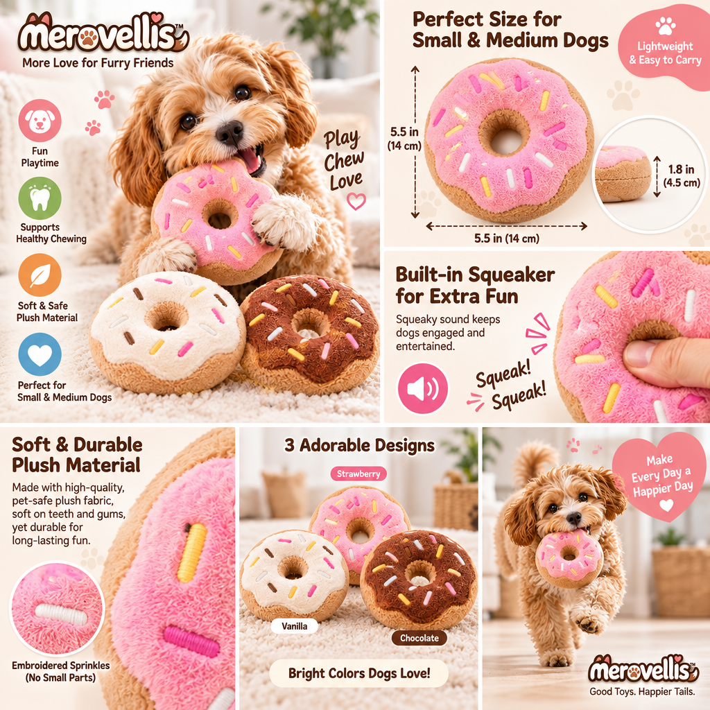 Merovellis™ Plush Donut Dog Toy Set