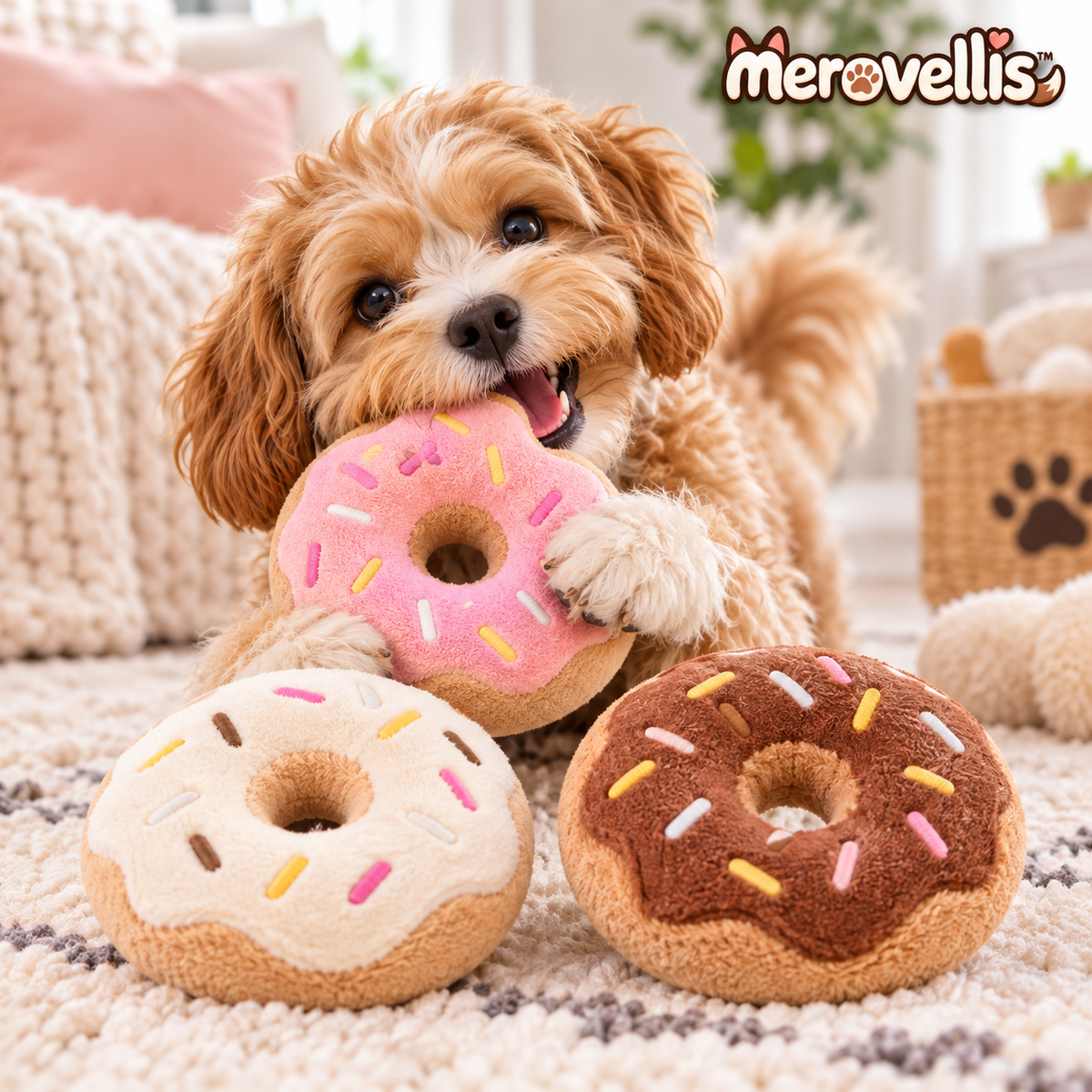 Merovellis™ Plush Donut Dog Toy Set