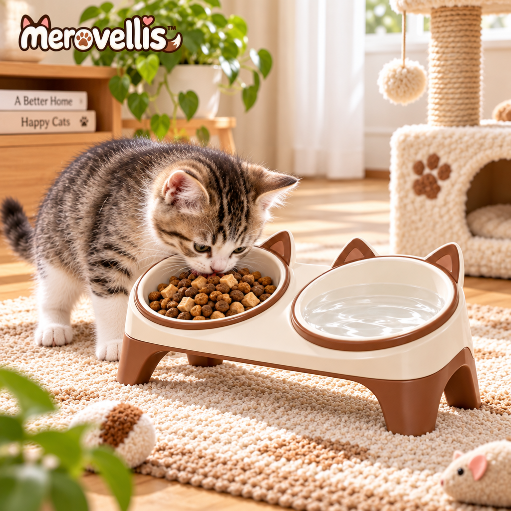 Merovellis™ Elevated Cat Double Bowl Stand