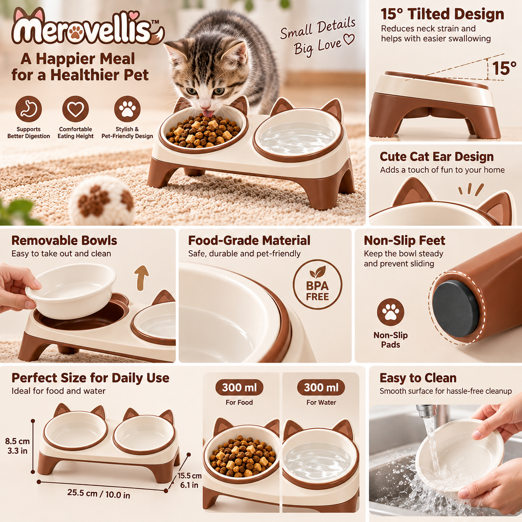 Merovellis™ Elevated Cat Double Bowl Stand