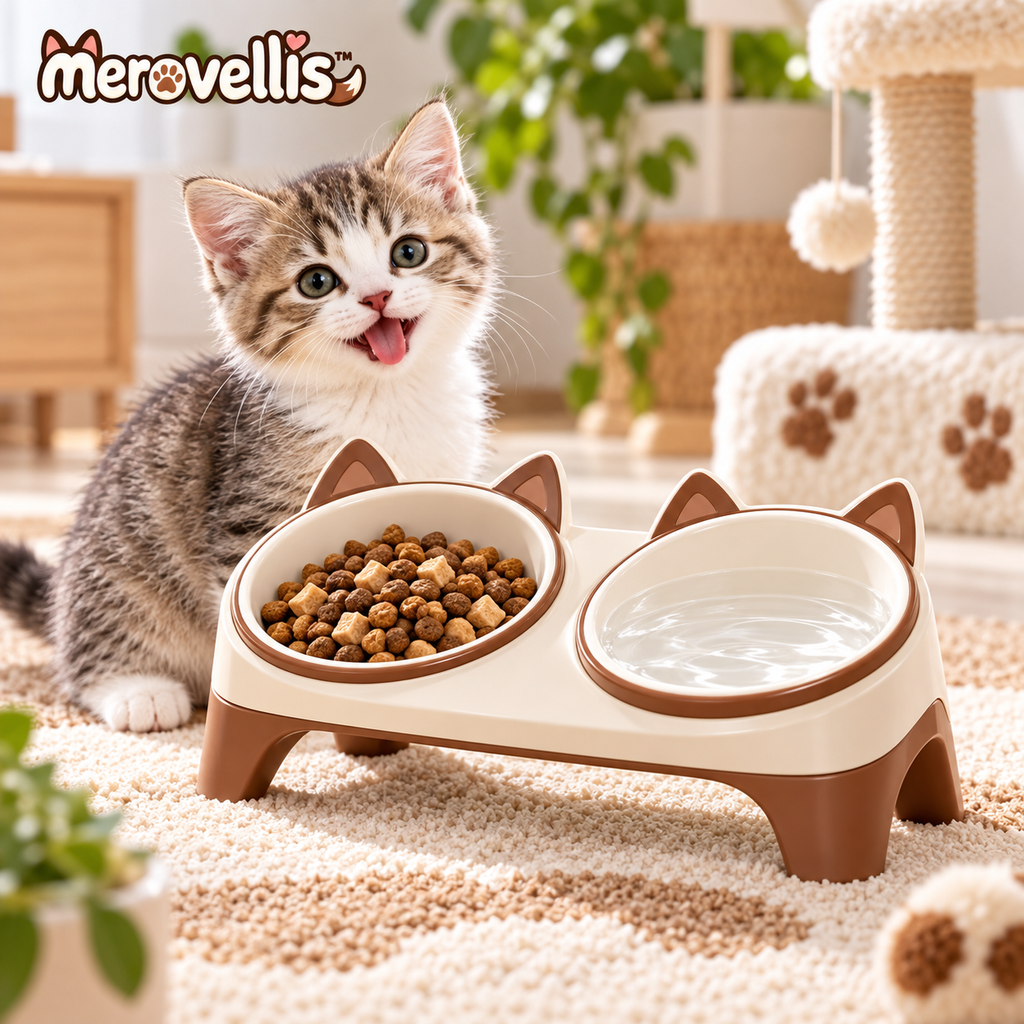 Merovellis™ Elevated Cat Double Bowl Stand
