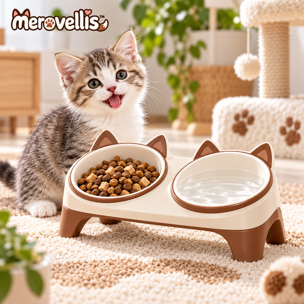 Merovellis™ Elevated Cat Double Bowl Stand
