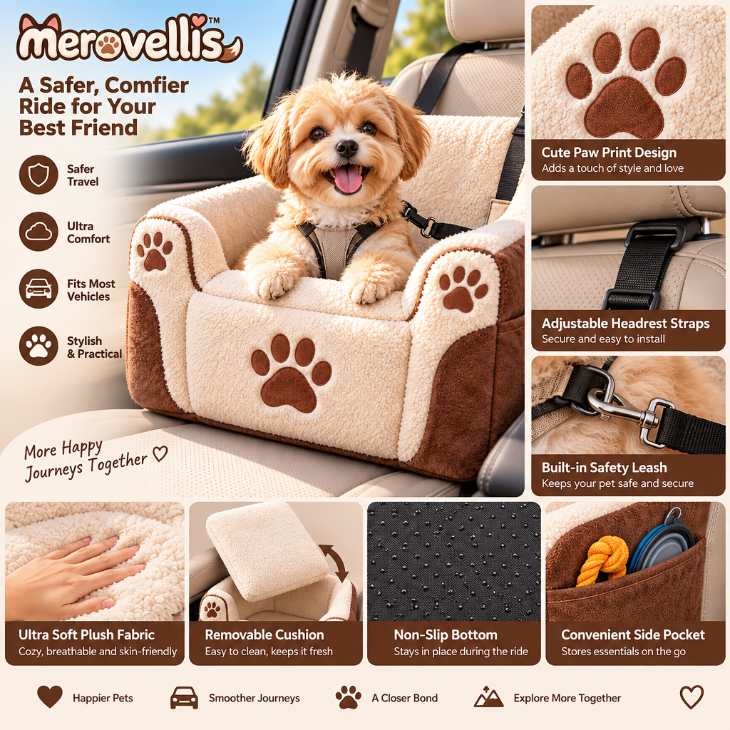 Merovellis™ Cozy Car Booster Seat for Small Dogs