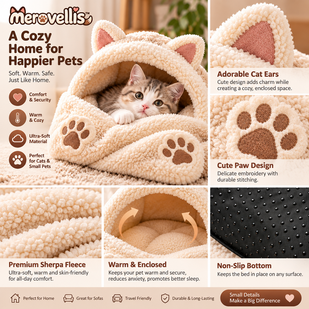 Merovellis™ Cozy Cat Cave Bed