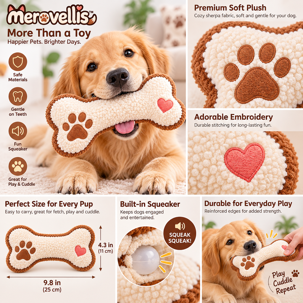 Merovellis™ Cozy Plush Bone Dog Toy