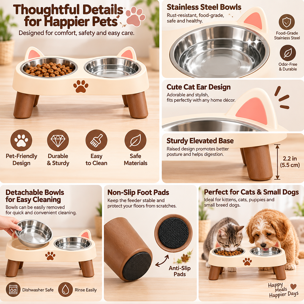 Merovellis™ Elevated Double Pet Bowl Stand