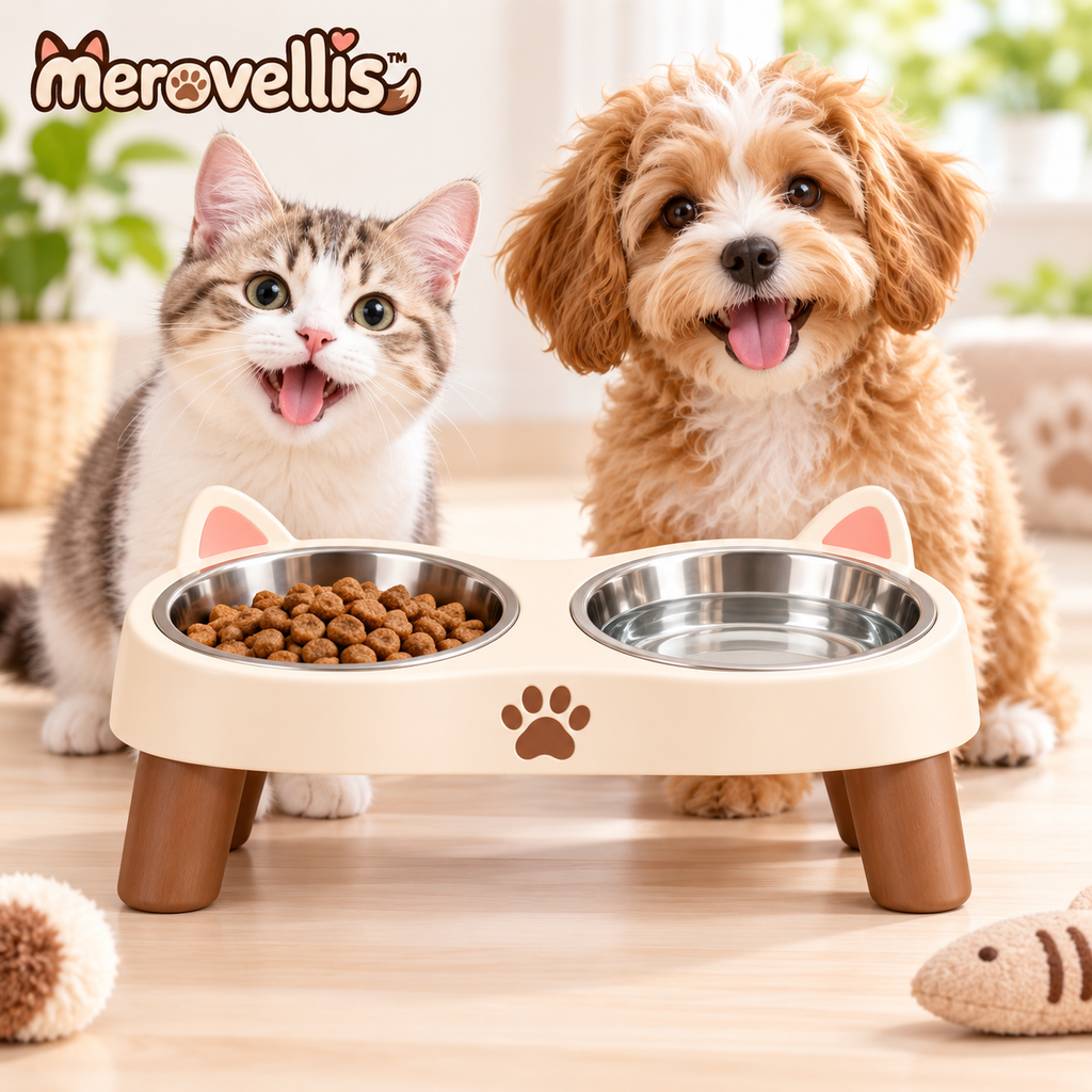 Merovellis™ Elevated Double Pet Bowl Stand