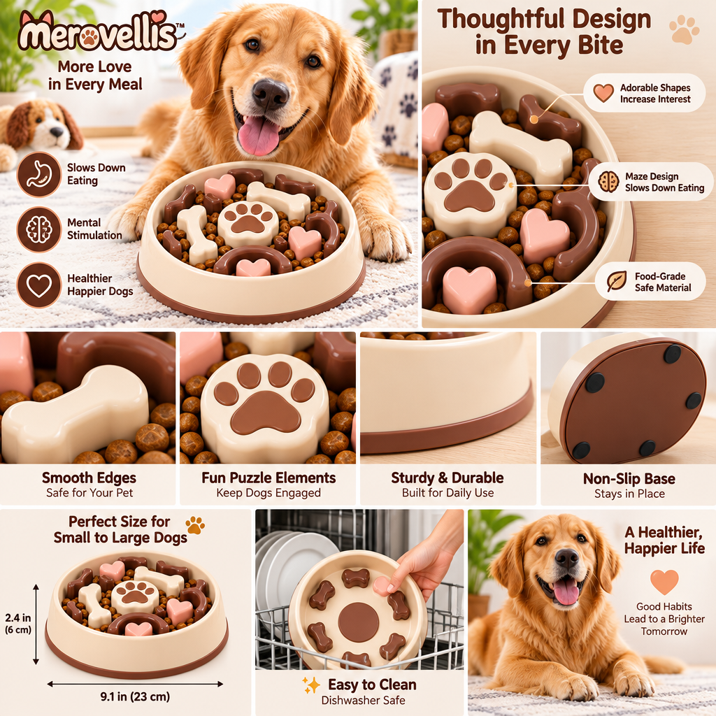 Merovellis™ Paw & Bone Slow Feeder Bowl