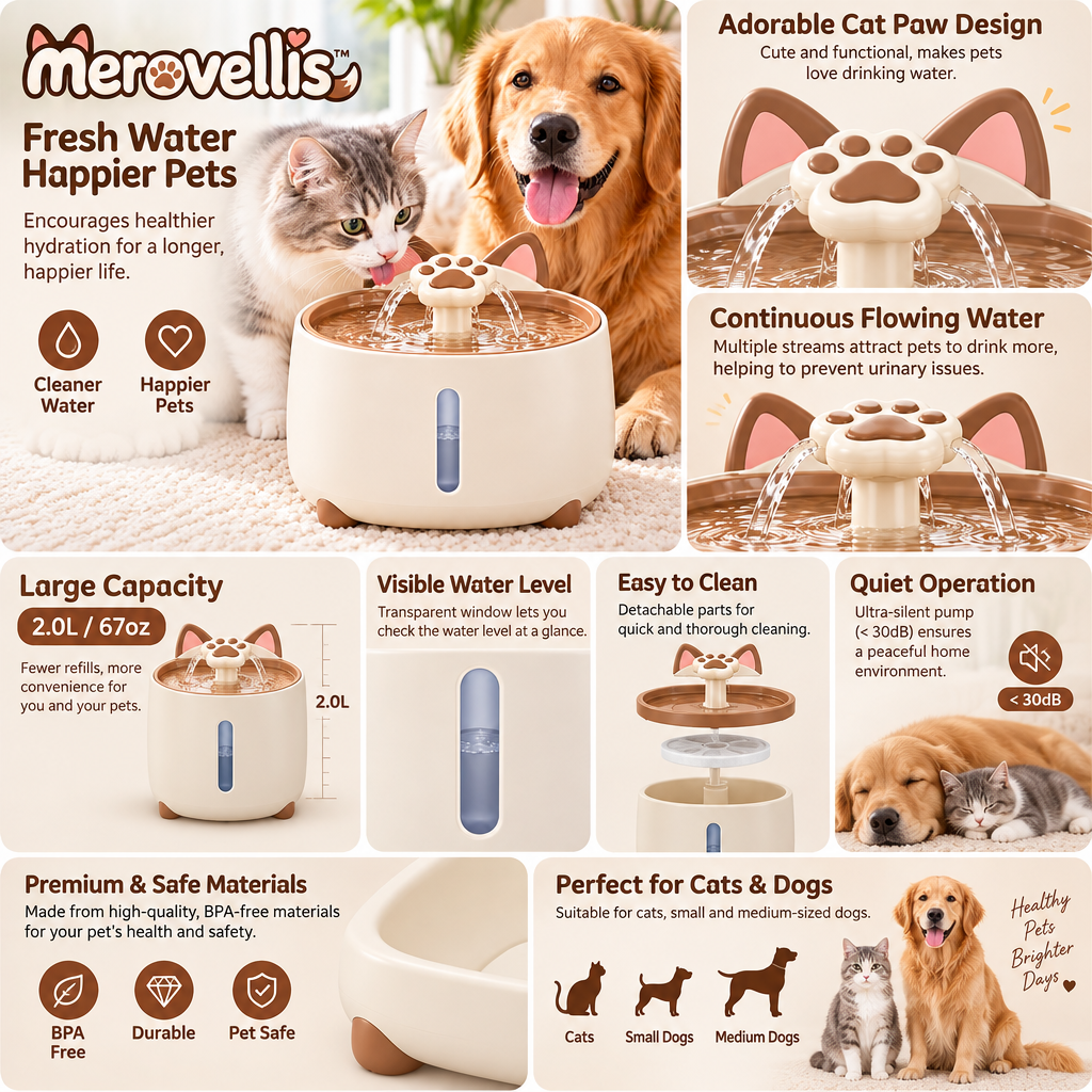 Merovellis™ Paw Fountain Pet Water Dispenser