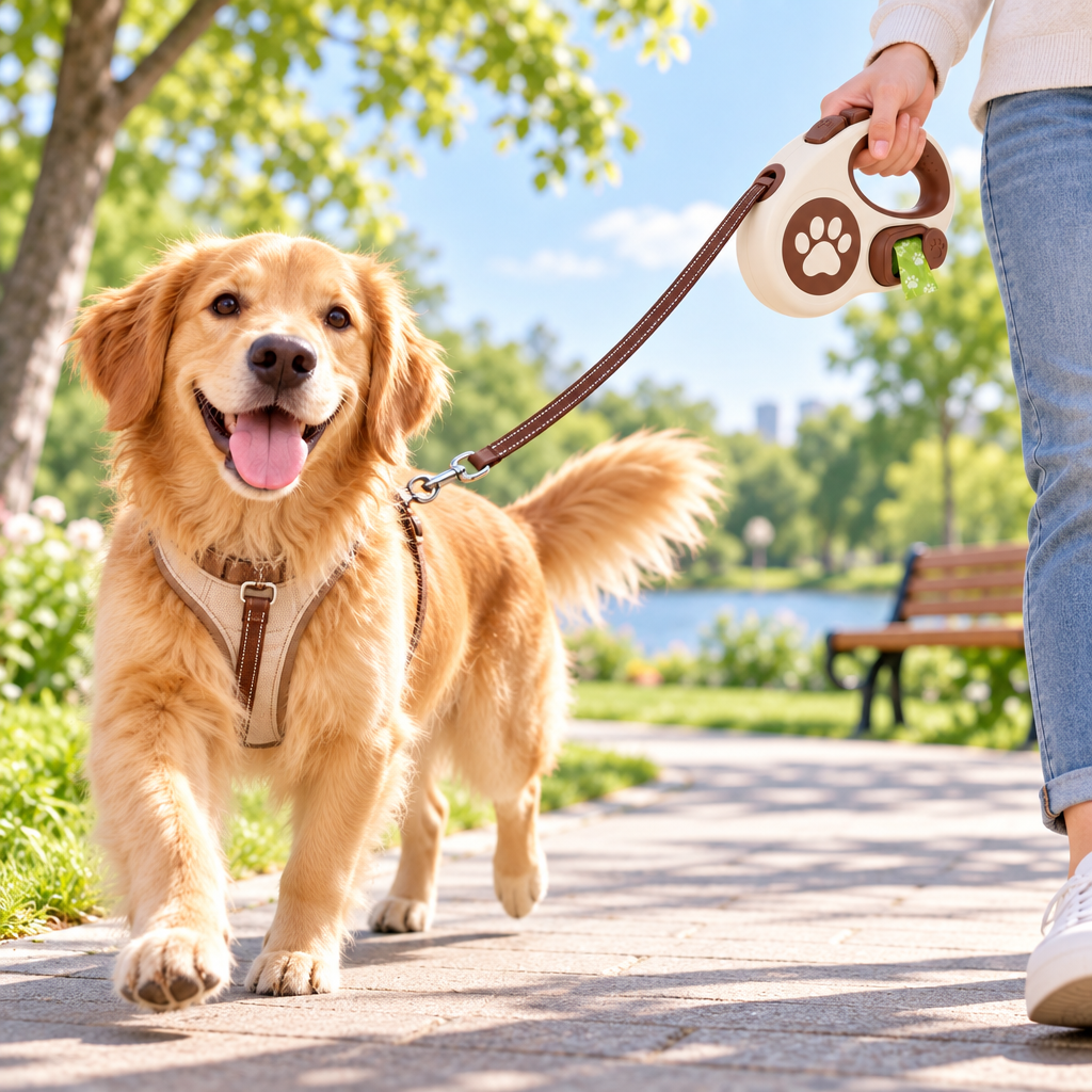 Merovellis™ Retractable Dog Leash with Waste Bag Holder