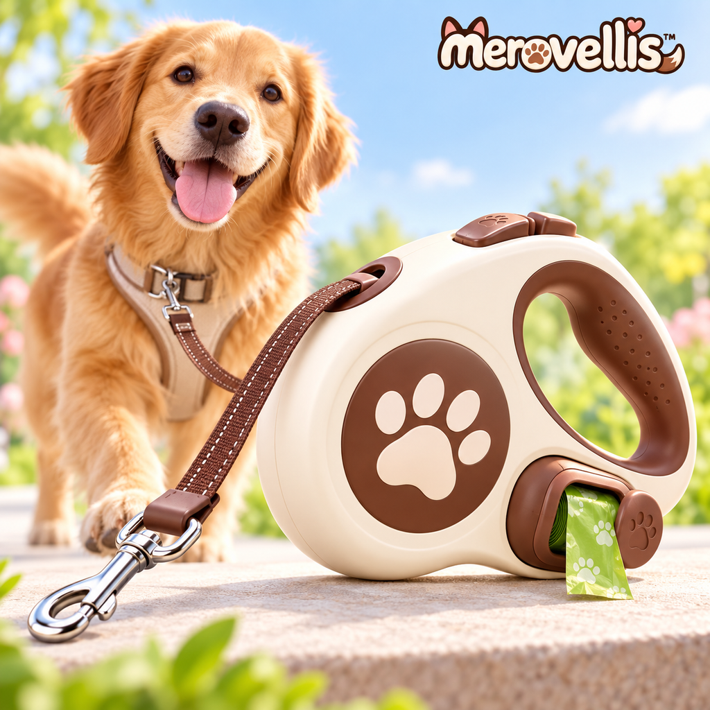 Merovellis™ Retractable Dog Leash with Waste Bag Holder