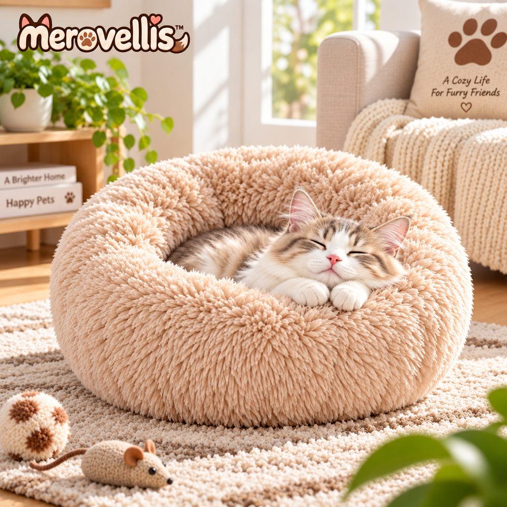 Merovellis™ Fluffy Donut Cat & Small Dog Bed