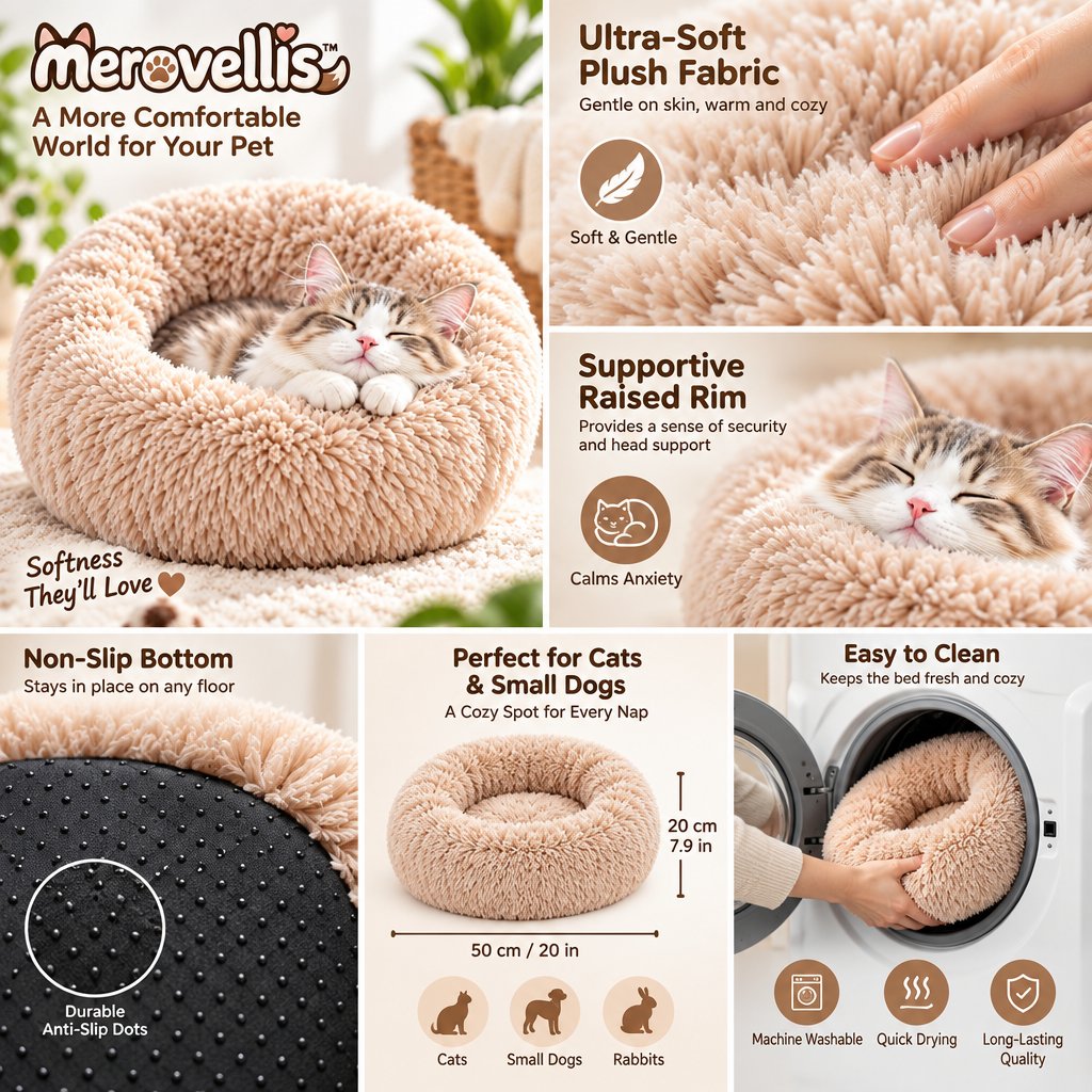 Merovellis™ Fluffy Donut Cat & Small Dog Bed